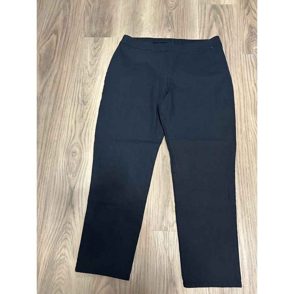 Flax‎ Womens Navy Blue Linen Cotton Blend Straight Leg Pull On Pants Size L